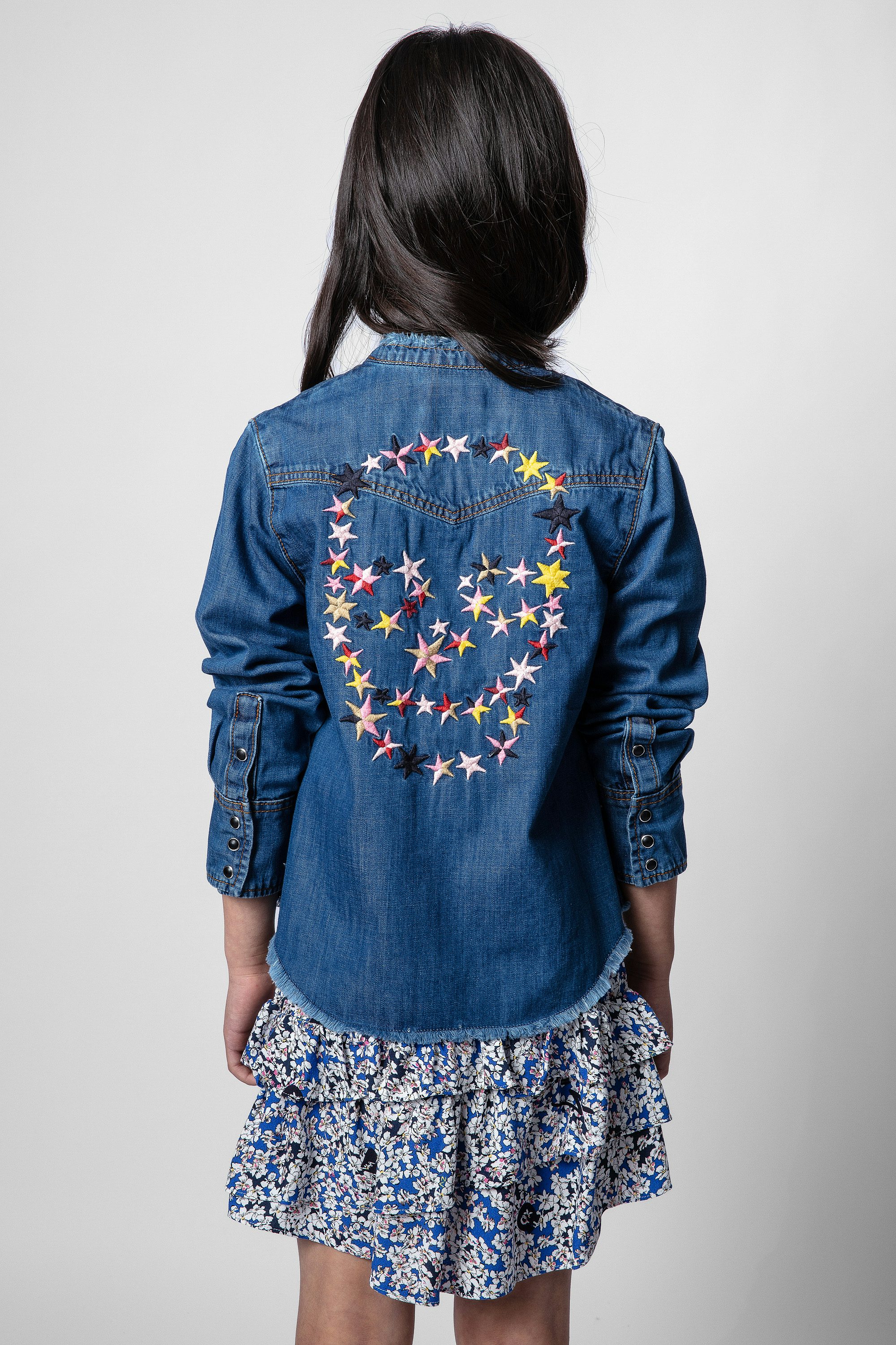 Camicia Rea Junior - Camicia in denim blu con stampa teschio bambini